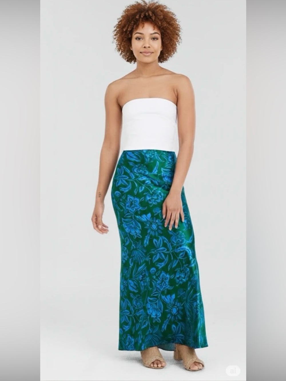 Topshop Blue and Green Floral Maxi Skirt